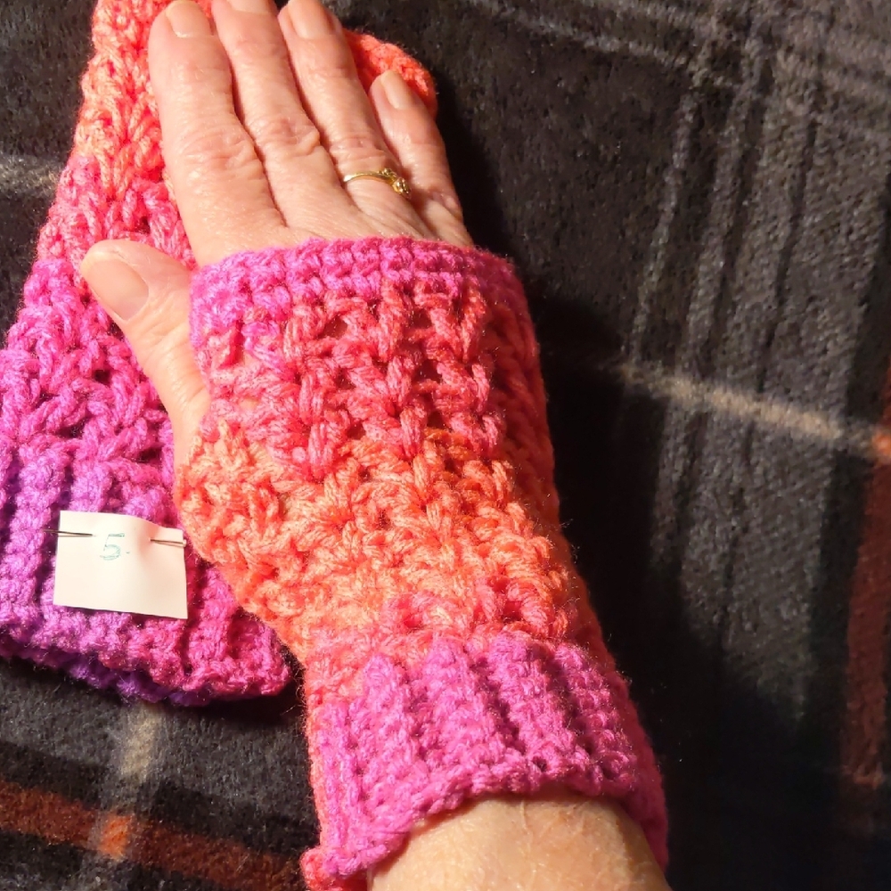 Crochet Fingerless Gloves Lights And Dark Purples And Oranges Small